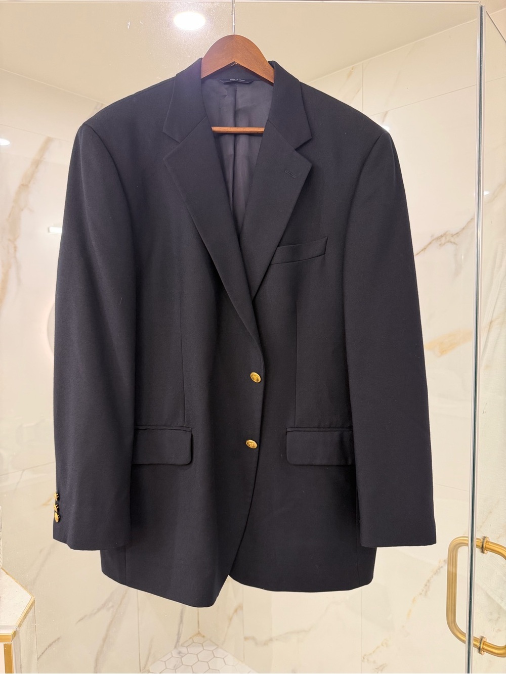 Brooks Brothers Navy Blazer 44R Wool Cashmere Gold Buttons Made in Italy